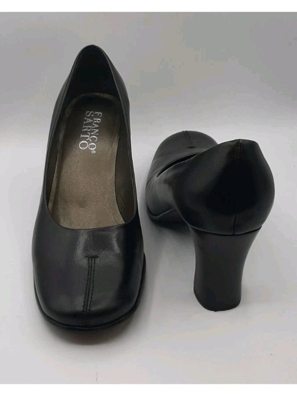 Franco Sarto Womens Shoes Slip On Black Leather Heeled Shoes Great Shape 9.5